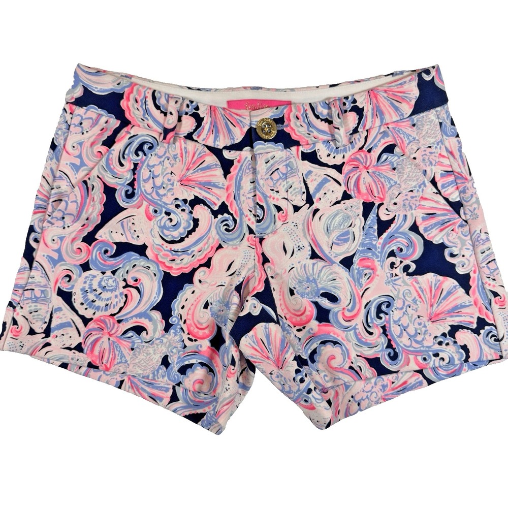 Lilly Pulitzer Callahan‎ Shorts Womens 00 Stretch Seashells Pink Navy Coastal